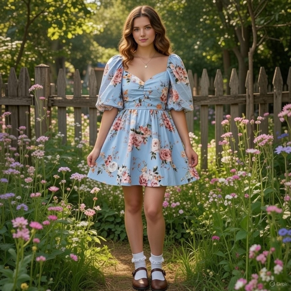 Altar'd State Dress‎ Womens Small Blue Floral Puff Sleeve Cutout Sundress